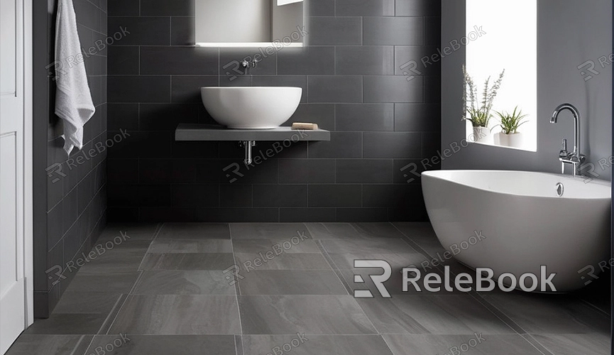 Grey Bathroom Floor Tiles Texture in Blender