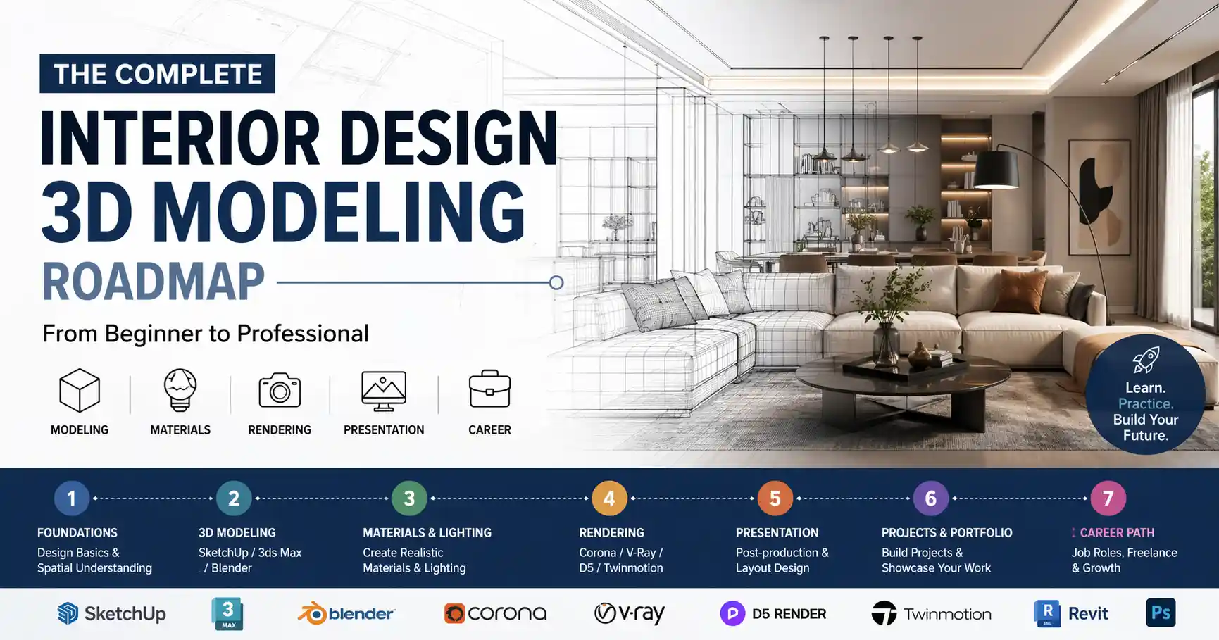 Interior Design 3D Modeling Roadmap: From Beginner to Professional (Tools, Workflow & Career Guide)