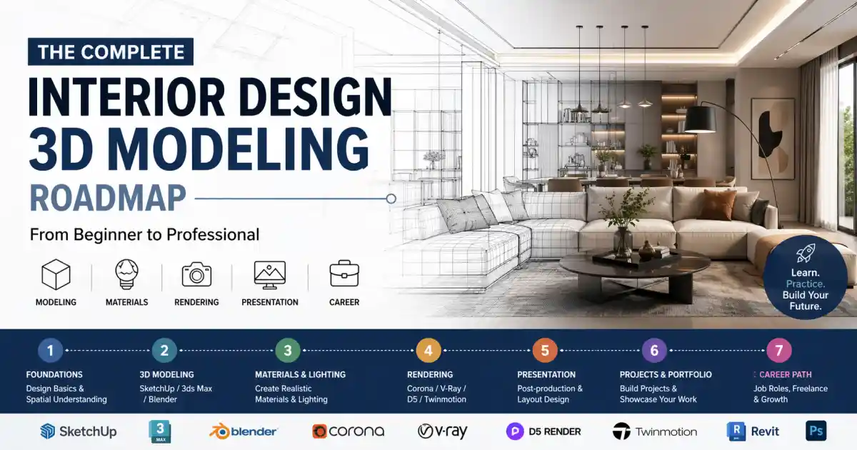 Interior Design 3D Modeling Roadmap: From Beginner to Professional (Tools, Workflow & Career Guide)