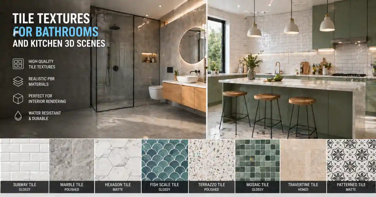 Tile Textures for Bathrooms and Kitchen 3D Scenes