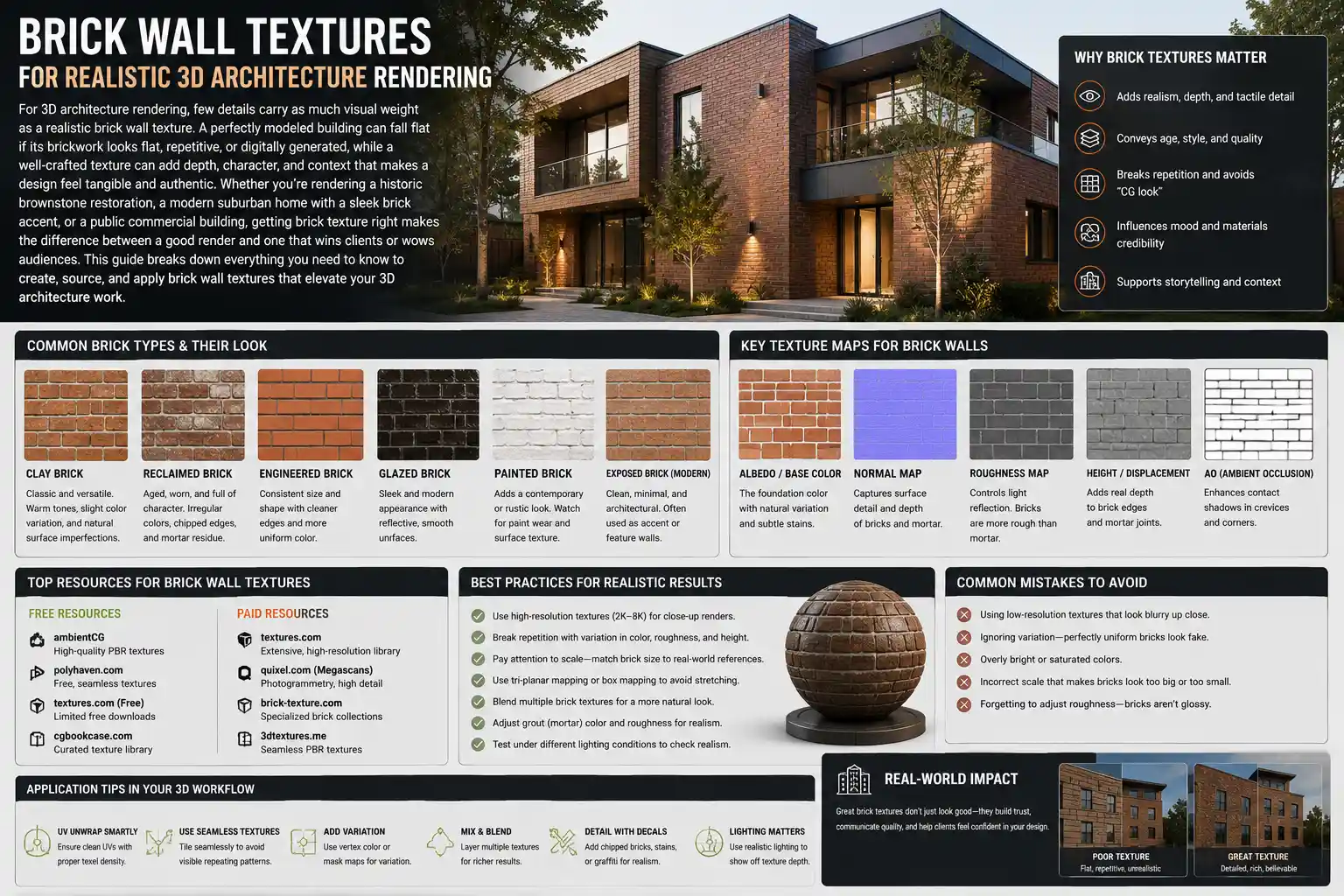 Brick Wall Textures for Realistic 3D Architecture Rendering
