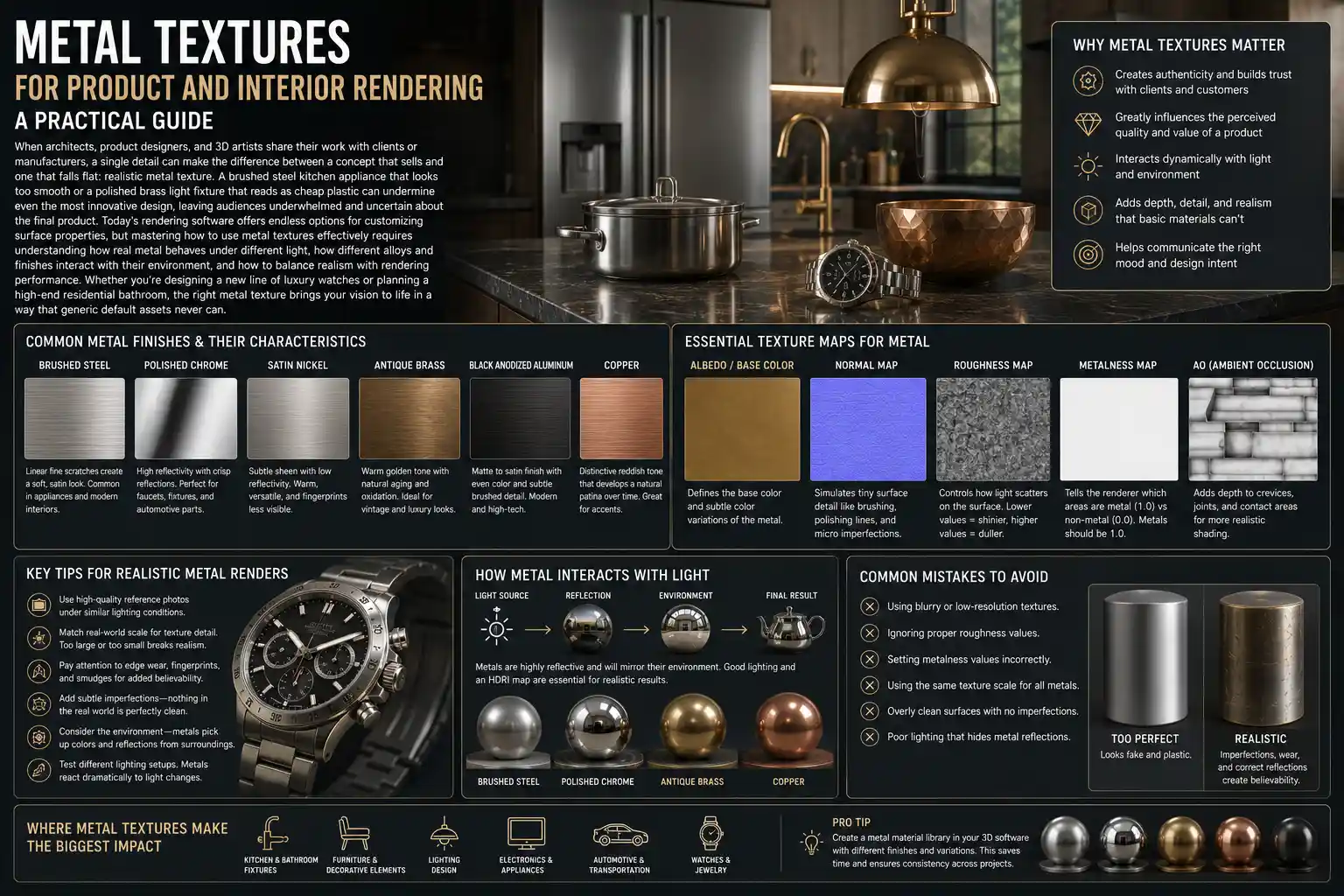 Metal Textures for Product and Interior Rendering: A Practical Guide