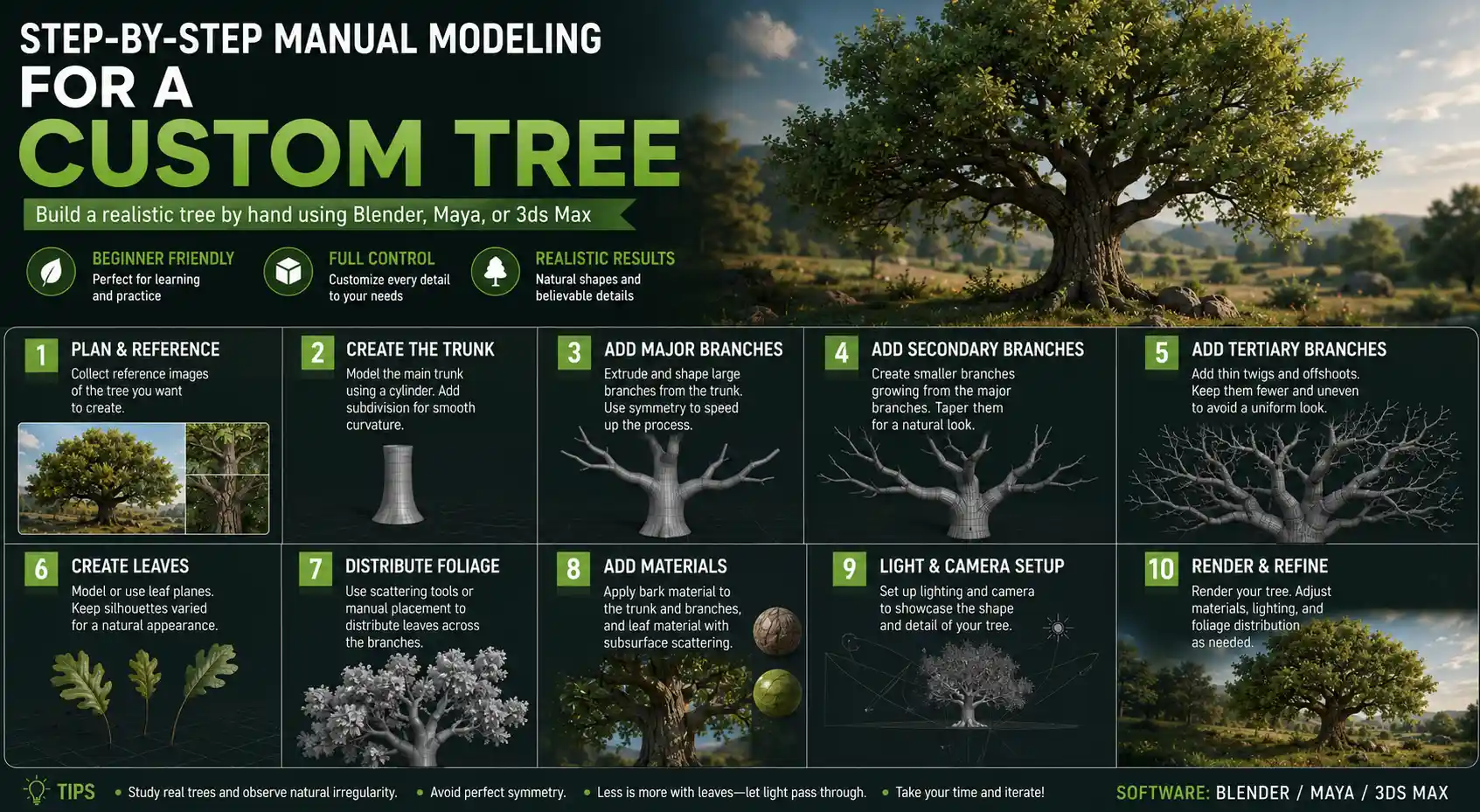 Step-by-Step Manual Modeling for a Custom Tree