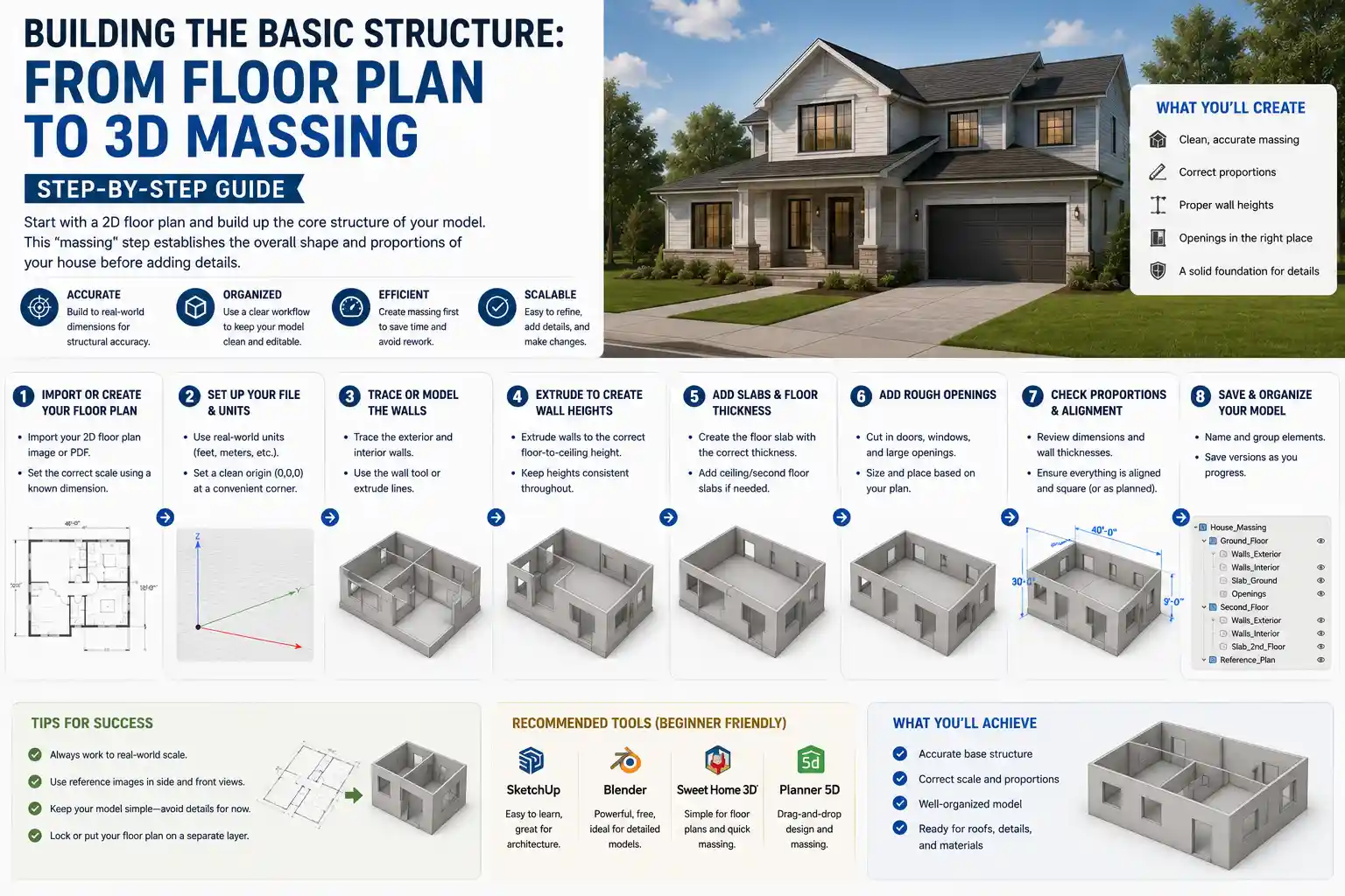 Building the Basic Structure: From Floor Plan to 3D Massing
